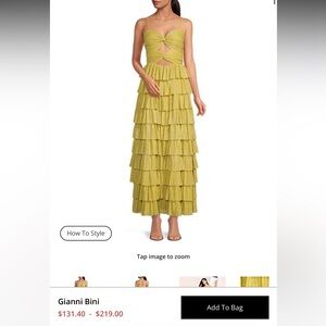 Gianni Bini Grace Metallic Plisse Sweetheart Neck Cut-Out Tiered Dress Size 6